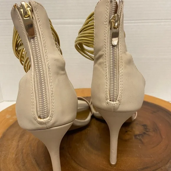 Aldo Leather Multi Gold Strap Ankle Strap Heels - Picture 6 of 10